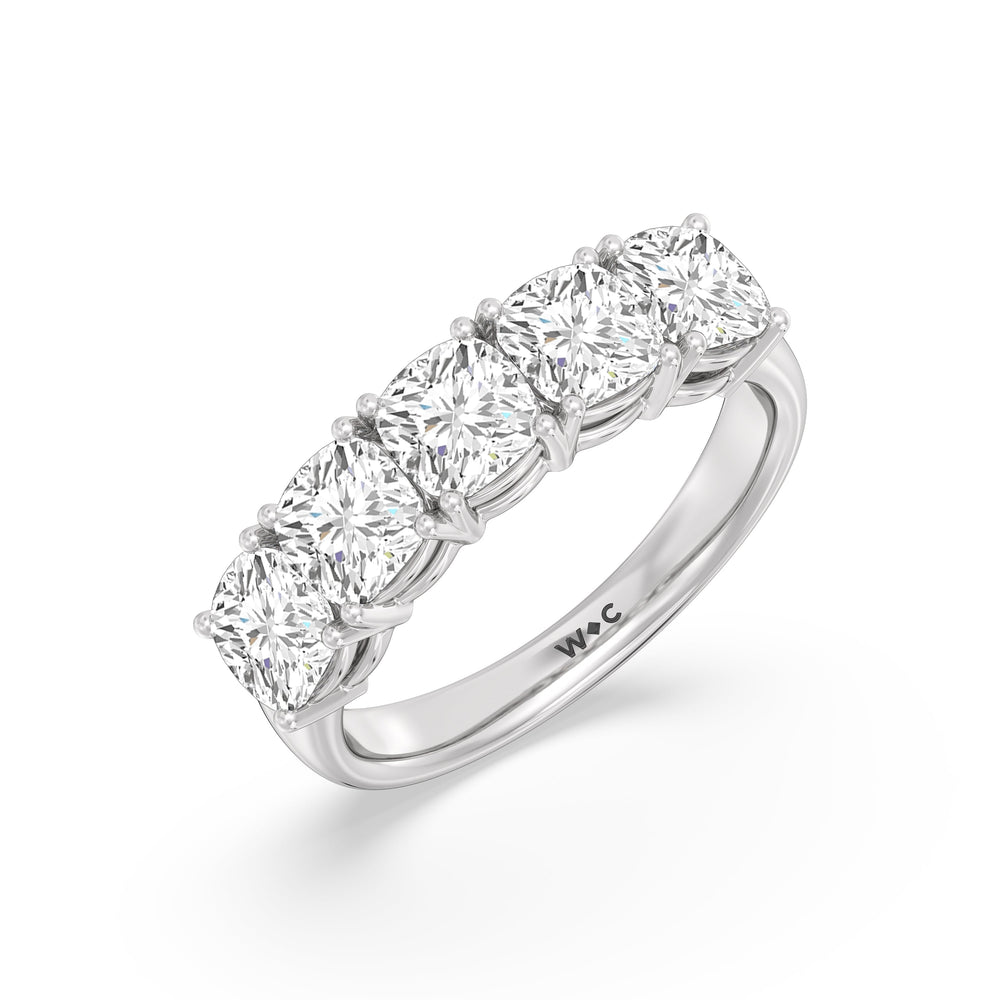 Five Stone Cushion Diamond Anniversary Ring with 18KT White Gold / Lab / 3 Cut Diamond in 14KT White Gold / Lab / 3 view 5
