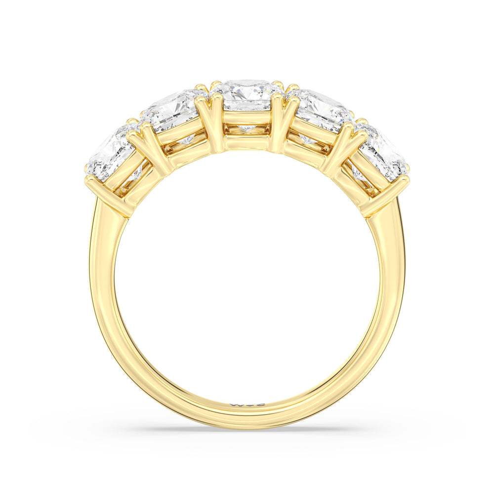 Five Stone Cushion Diamond Anniversary Ring with 18KT Yellow Gold / Lab / 3 Cut Diamond in 14KT Yellow Gold / Lab / 3 view 4
