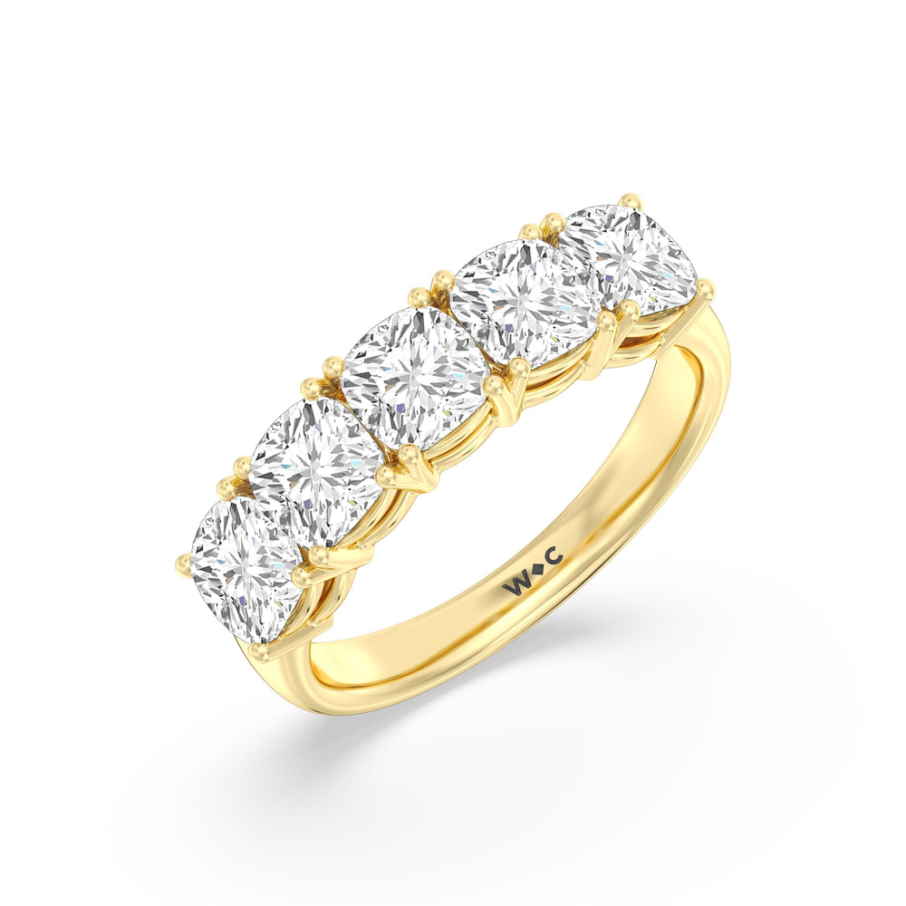 Five Stone Cushion Diamond Anniversary Ring with 18KT Yellow Gold / Lab / 3 Cut Diamond in 14KT Yellow Gold / Lab / 3 view 5
