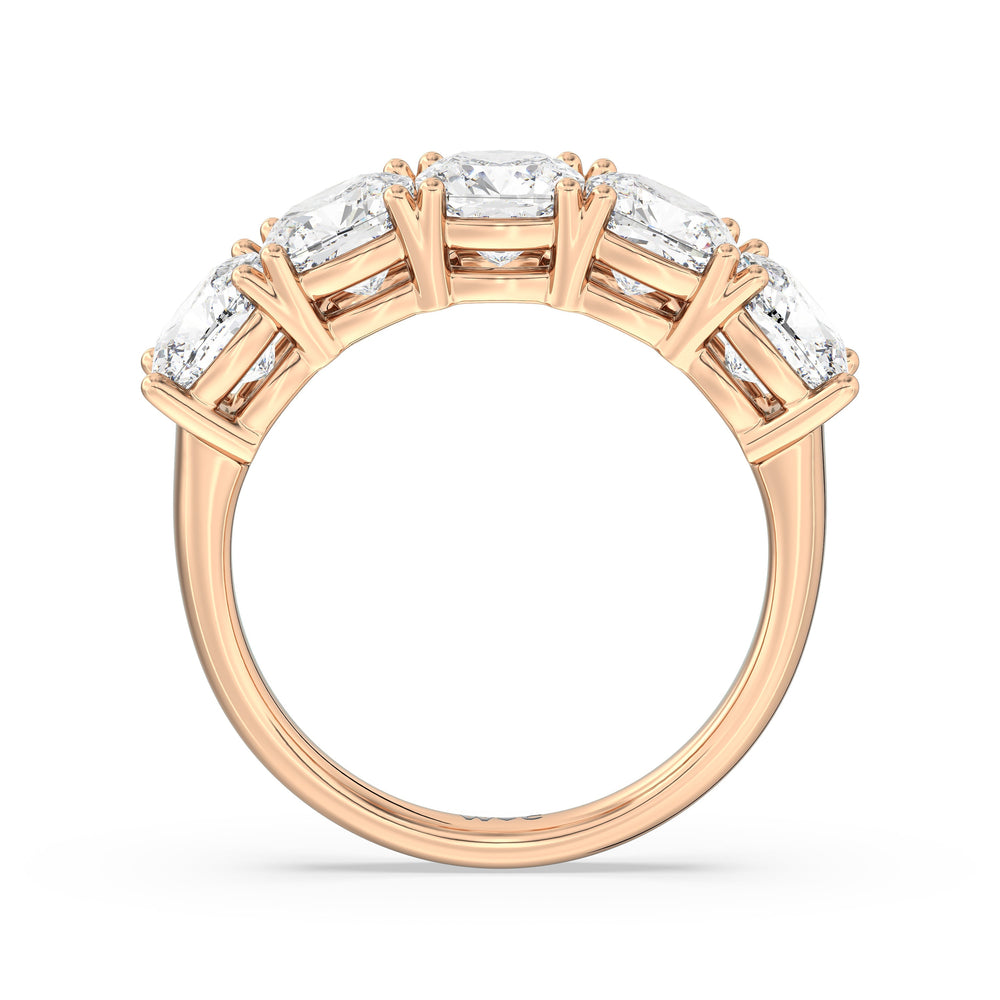 Five Stone Cushion Diamond Anniversary Ring with 18KT Rose Gold / Lab / 4 Cut Diamond in 14KT Rose Gold / Lab / 4 view 4
