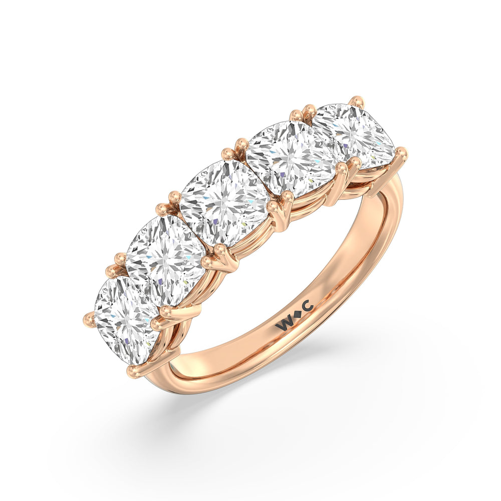 Five Stone Cushion Diamond Anniversary Ring with 18KT Rose Gold / Lab / 4 Cut Diamond in 14KT Rose Gold / Lab / 4 view 5
