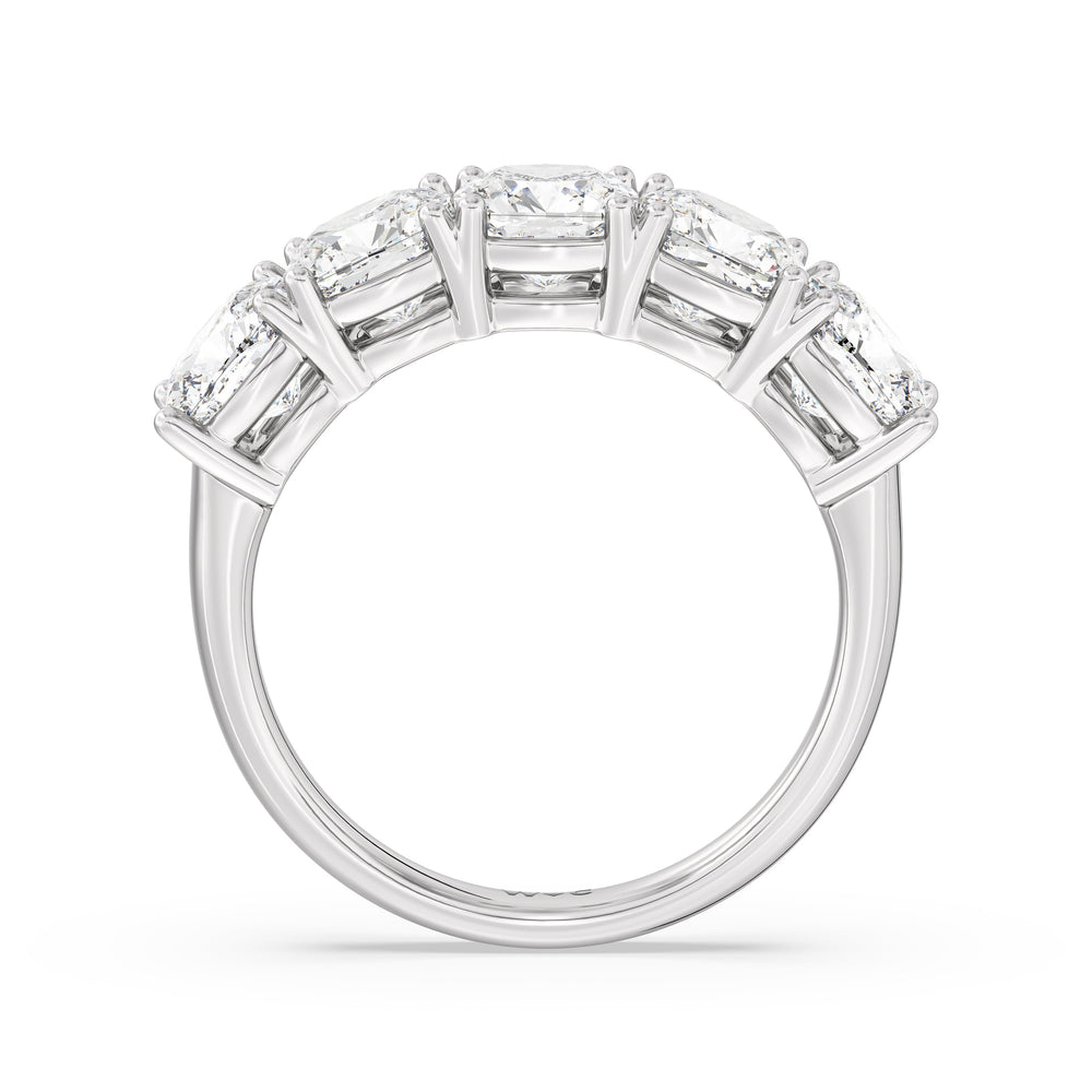 Five Stone Cushion Diamond Anniversary Ring with 18KT White Gold / Lab / 4 Cut Diamond in 14KT White Gold / Lab / 4 view 4
