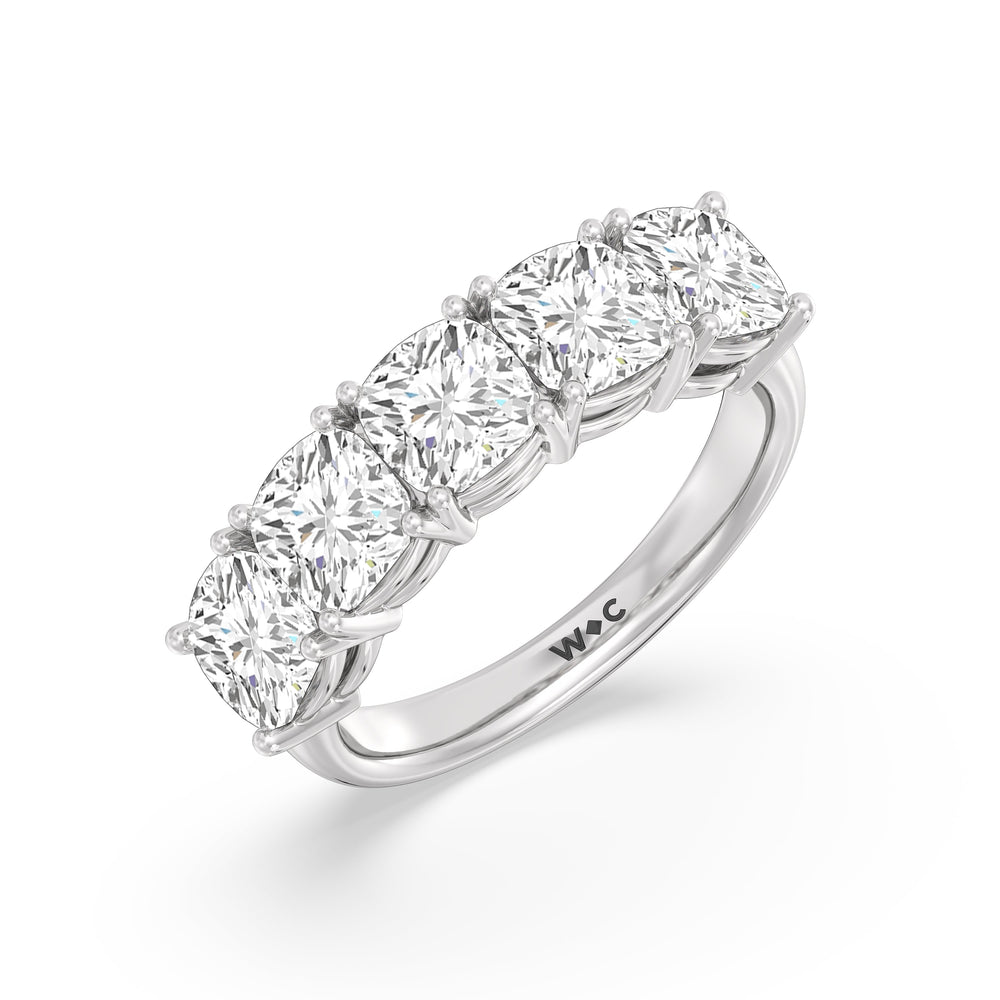 Five Stone Cushion Diamond Anniversary Ring with 18KT White Gold / Lab / 4 Cut Diamond in 14KT White Gold / Lab / 4 view 5
