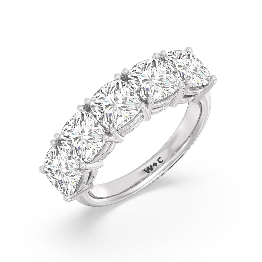 Five Stone Cushion Diamond Anniversary Ring with 18KT White Gold / Lab / 5 Cut Diamond in 14KT White Gold / Lab / 5 view 5
