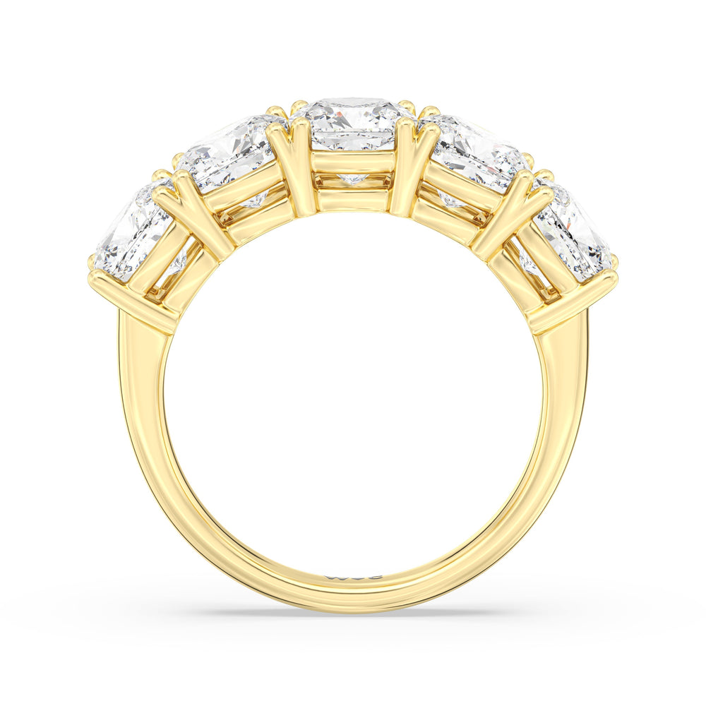 Five Stone Cushion Diamond Anniversary Ring with 18KT Yellow Gold / Lab / 5 Cut Diamond in 14KT Yellow Gold / Lab / 5 view 4
