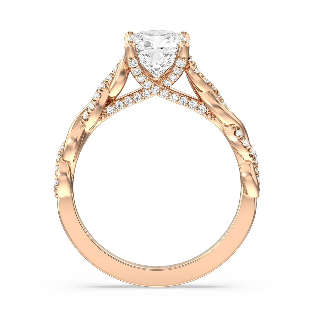 Cushion Cut Glamour Twisted Diamond Engagement Ring with Lab Grown Diamond in 14KT Rose Gold view 2
