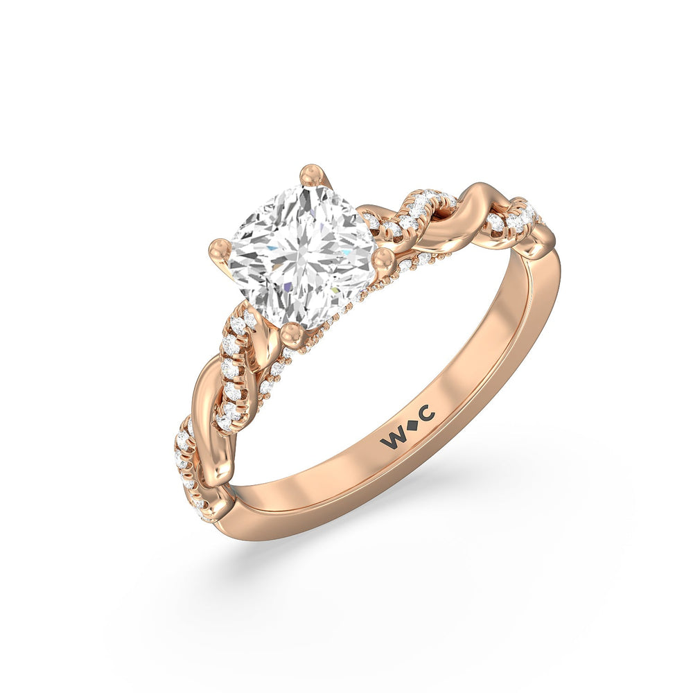 Cushion Cut Glamour Twisted Diamond Engagement Ring with Lab Grown Diamond in 14KT Rose Gold view 3
