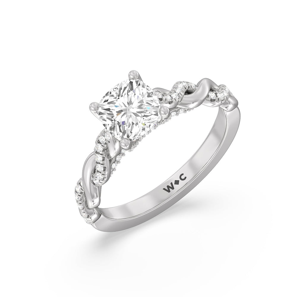 Cushion Cut Glamour Twisted Diamond Engagement Ring with Lab Grown Diamond in 14KT Platinum view 3
