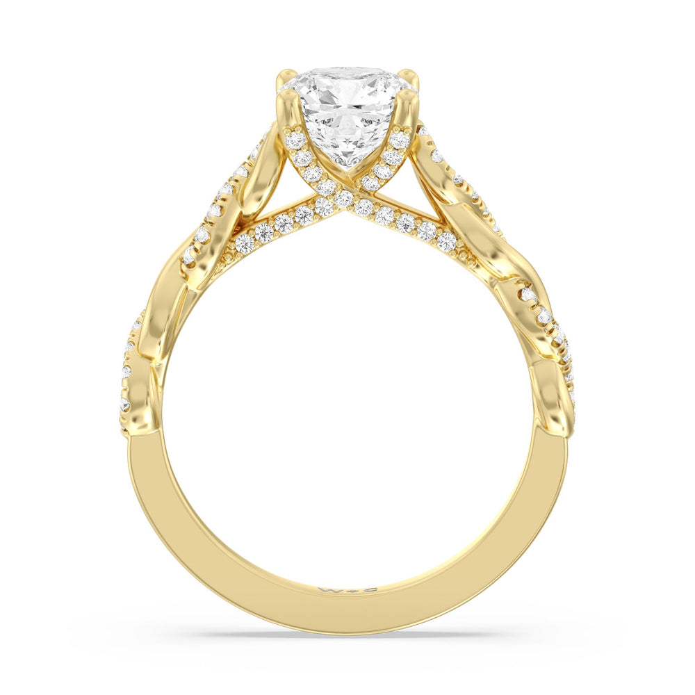 Cushion Cut Glamour Twisted Diamond Engagement Ring with Lab Grown Diamond in 14KT Yellow Gold view 2
