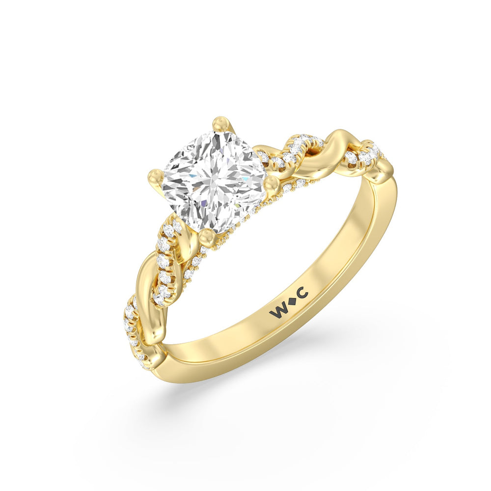 Cushion Cut Glamour Twisted Diamond Engagement Ring with Lab Grown Diamond in 14KT Yellow Gold view 3
