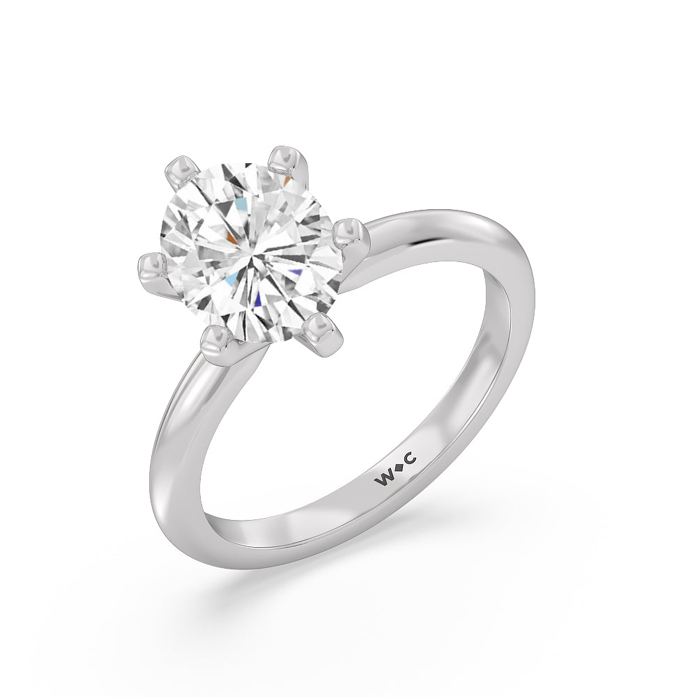 Classic Six Prong Solitaire Diamond Engagement Ring with Oval Cut Diamond in 14KT Platinum view 3
