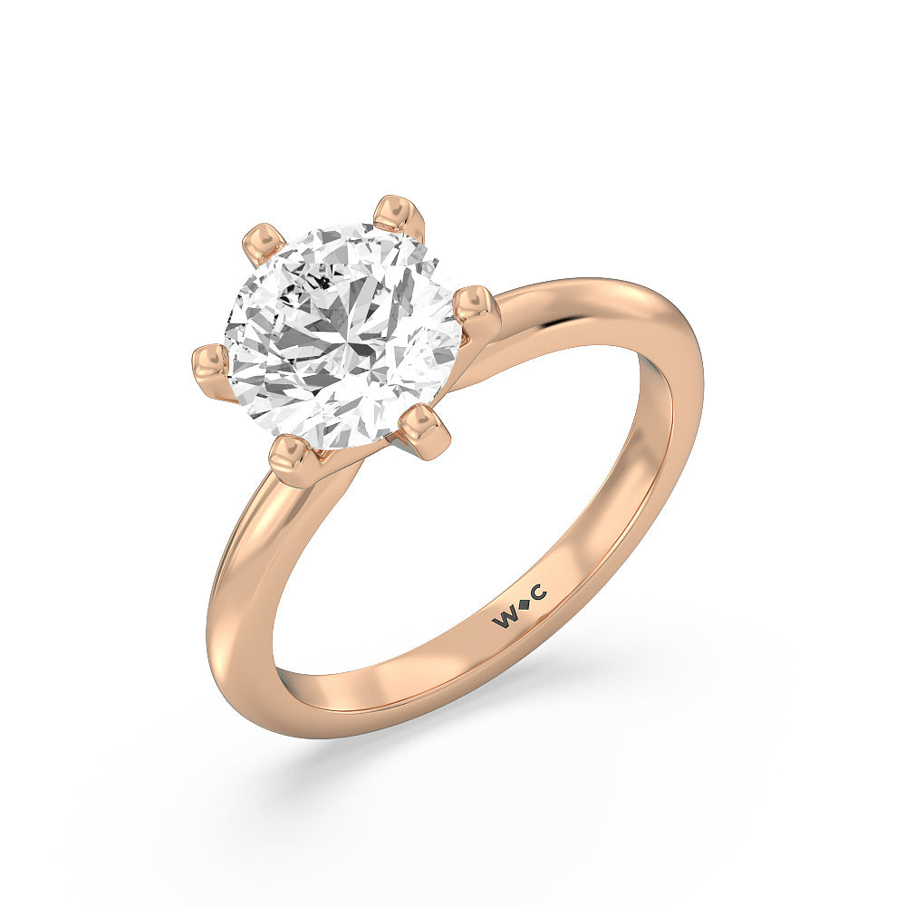 Classic Six Prong Solitaire Diamond Engagement Ring with Round Cut Diamond in 14KT Rose Gold view 3
