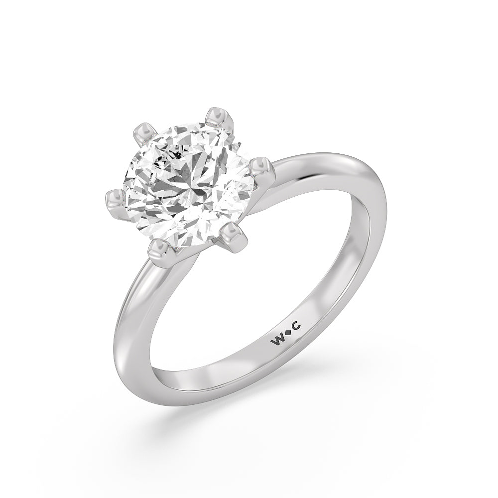 Classic Six Prong Solitaire Diamond Engagement Ring with Round Cut Diamond in 14KT Platinum view 3
