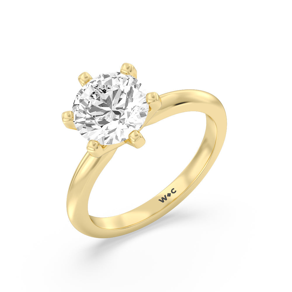 Classic Six Prong Solitaire Diamond Engagement Ring with Round Cut Diamond in 14KT Yellow Gold view 3
