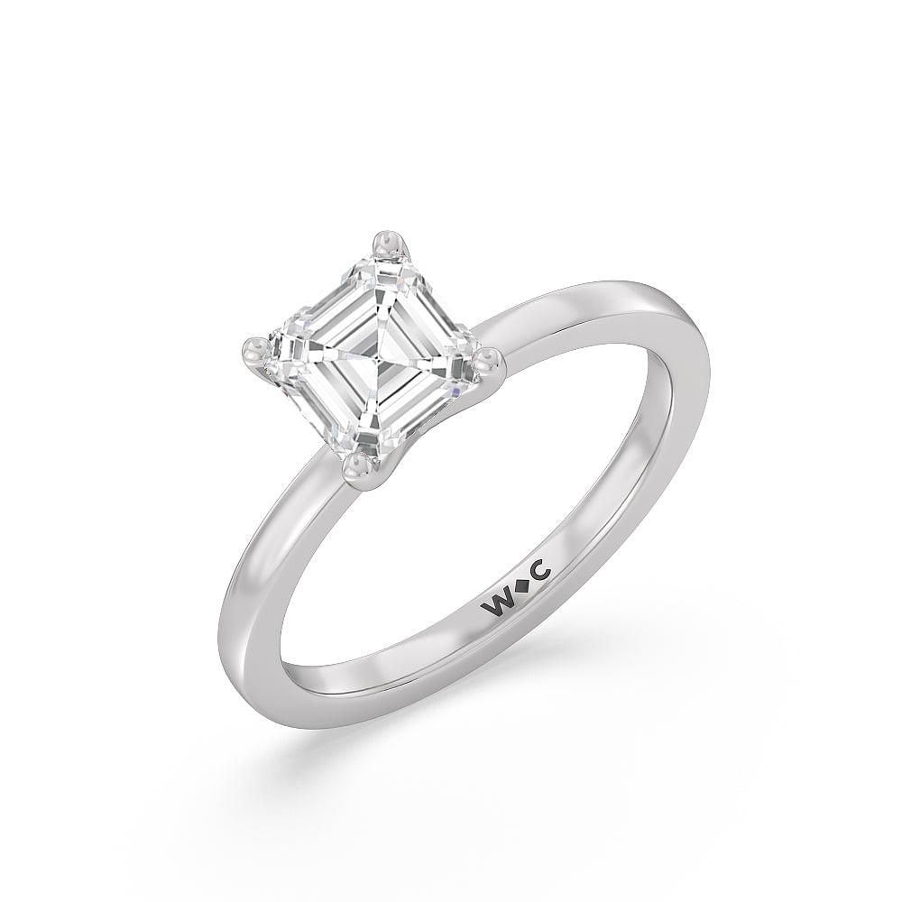 Asscher Cut Fine Petite Solitaire Diamond Engagement Ring with Lab Grown Diamond in 14KT Platinum view 3
