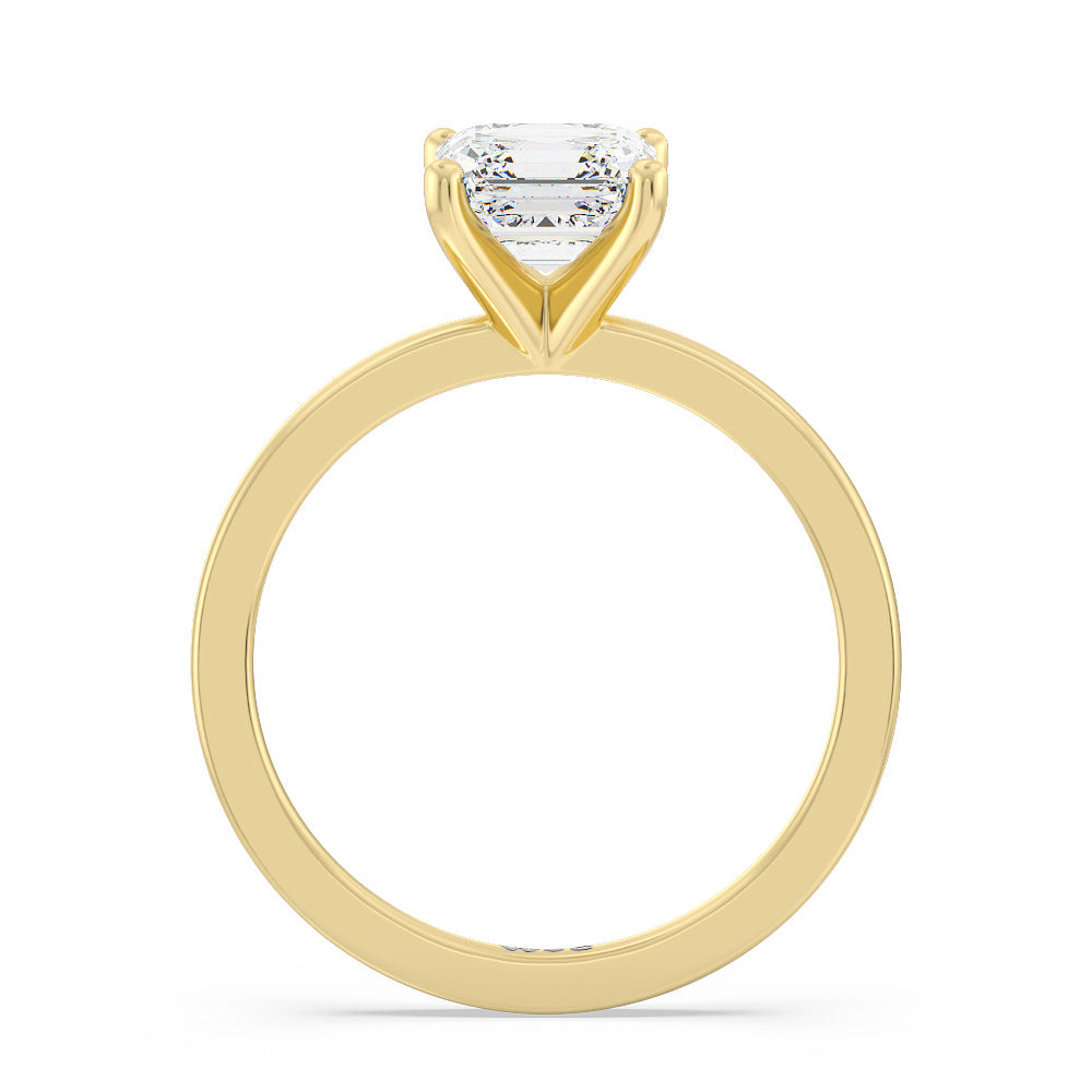 Petite Solitaire Diamond Engagement Ring with Asscher Cut Diamond in 14KT Yellow Gold view 2
