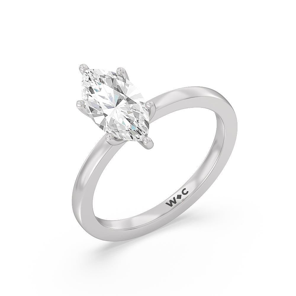 Petite Solitaire Diamond Engagement Ring with Marquise Cut Diamond in 14KT Platinum view 3
