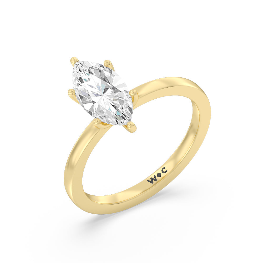 Marquise Cut Fine Petite Solitaire Diamond Engagement Ring with Lab Grown Diamond in 14KT Yellow Gold view 3

