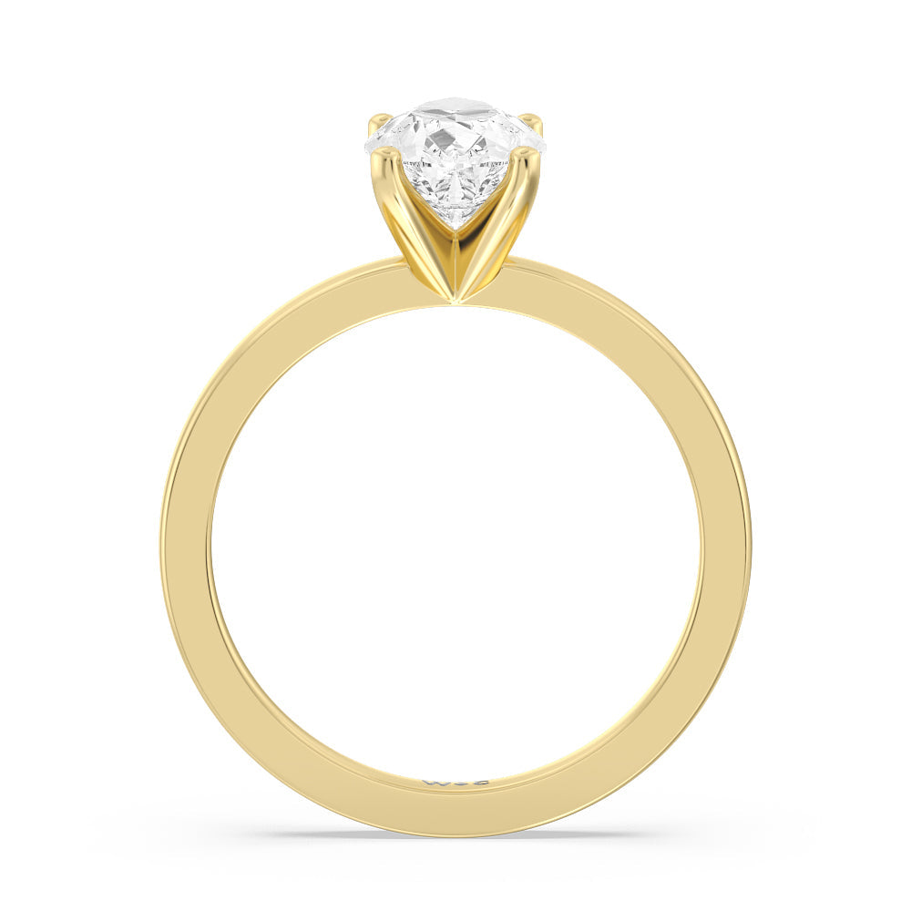 Petite Solitaire Diamond Engagement Ring with Pear Cut Diamond in 14KT Yellow Gold view 2

