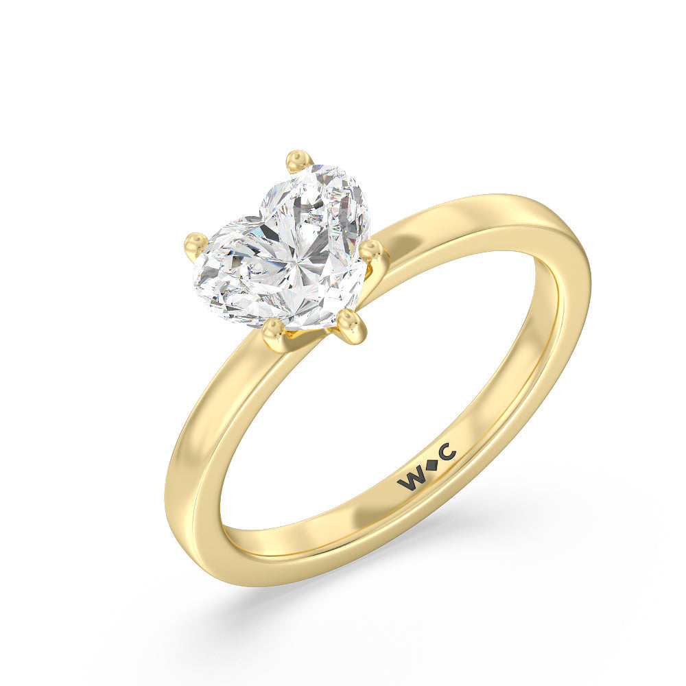 Heart Cut Fine Petite Solitaire Diamond Engagement Ring with Lab Grown Diamond in 14KT Yellow Gold view 3
