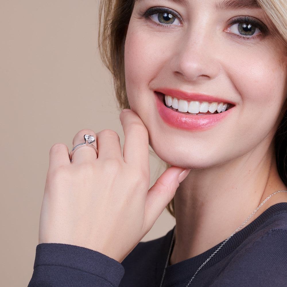 Model Wearing Fine Petite Solitaire Diamond Engagement Ring with Lab Grown Diamond view
