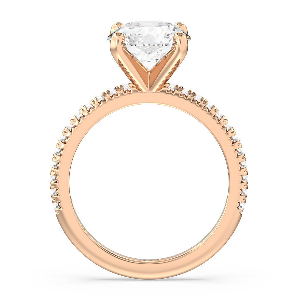 French Cut Pave Diamond Engagement Ring with Round Cut Diamond in 14KT Rose Gold view 2
