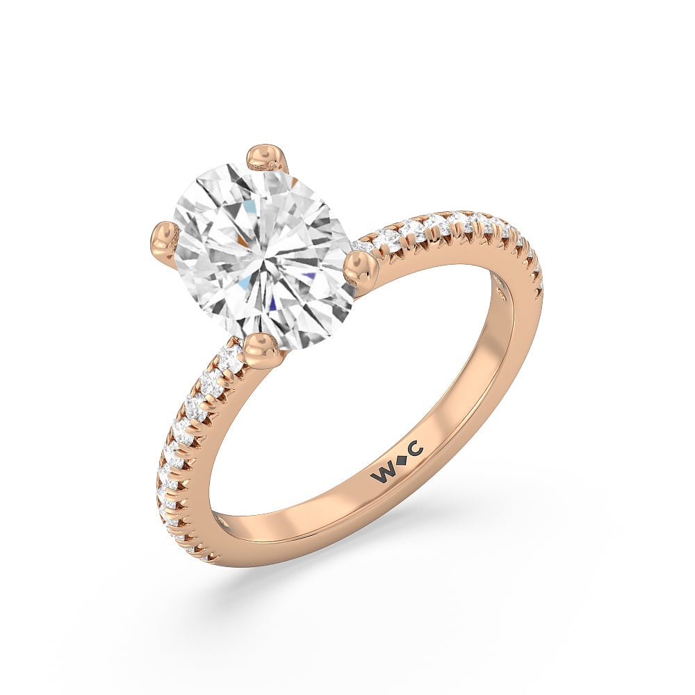 French Cut Pave Diamond Engagement Ring with Oval Cut Diamond in 14KT Rose Gold view 3
