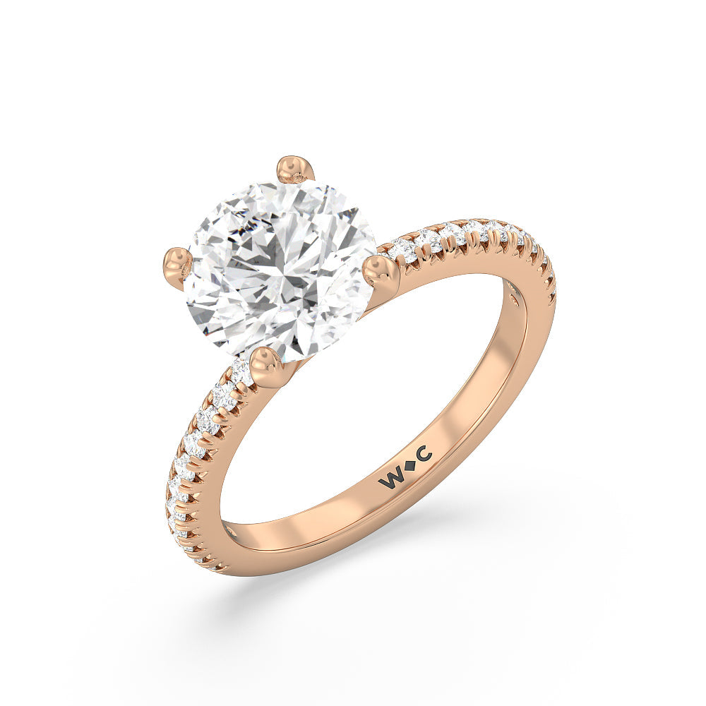 French Cut Pave Diamond Engagement Ring with Round Cut Diamond in 14KT Rose Gold view 3
