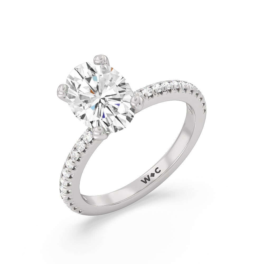 French Cut Pave Diamond Engagement Ring with Oval Cut Diamond in 14KT Platinum view 3
