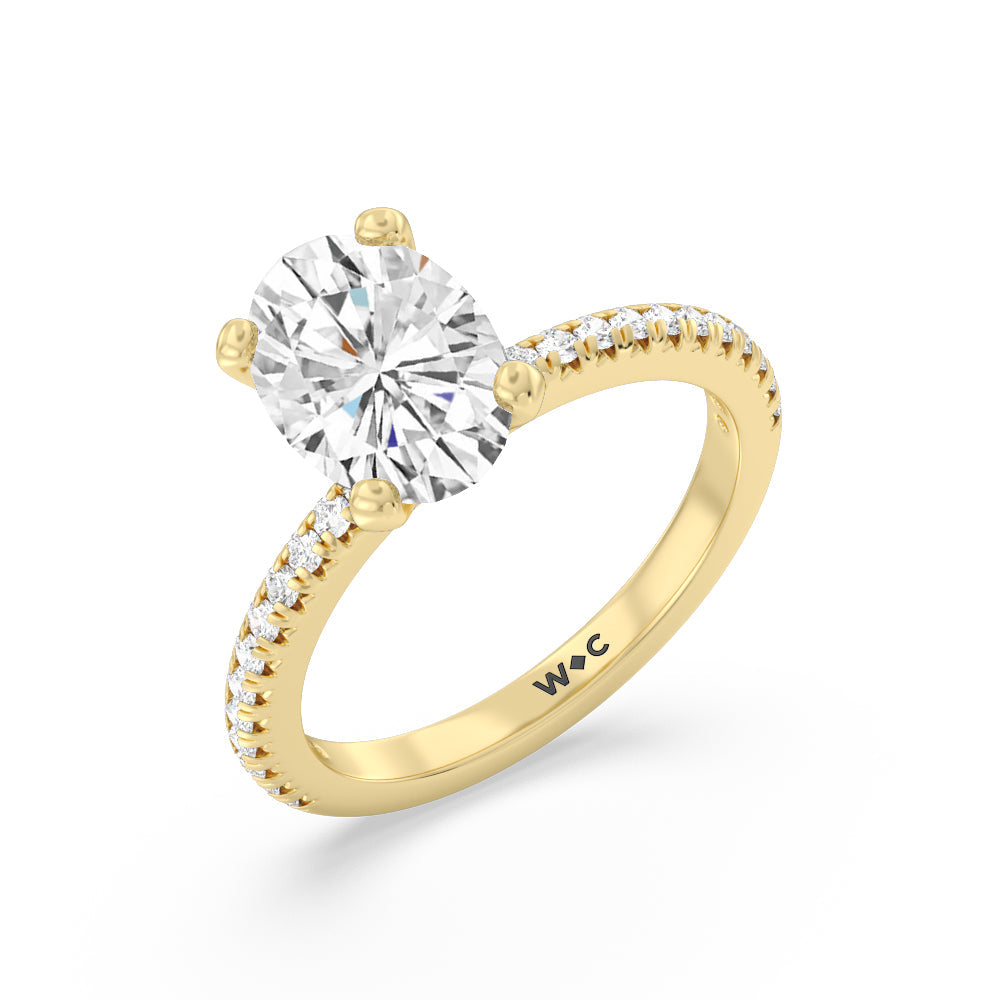 French Cut Pave Diamond Engagement Ring with Oval Cut Diamond in 14KT Yellow Gold view 3
