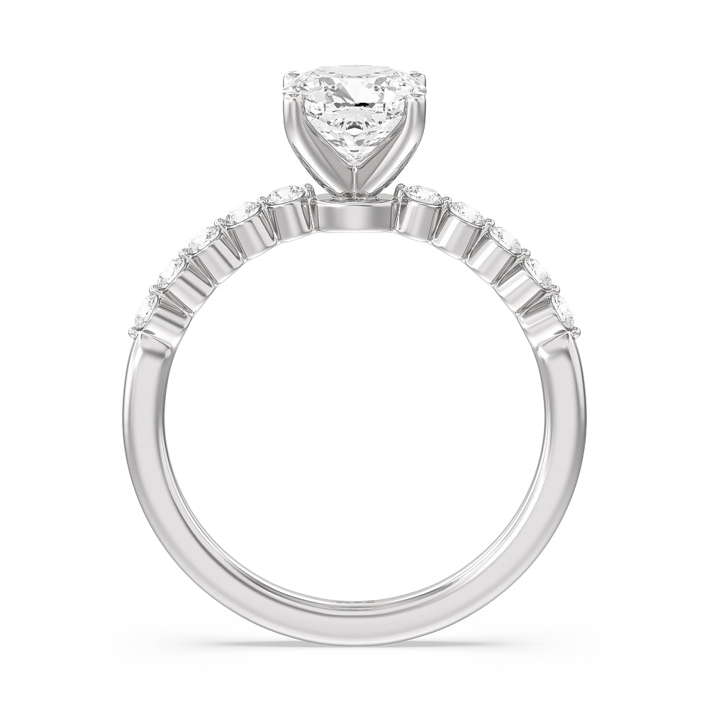 Under Bezeled Accent Diamond Engagement Ring with Cushion Cut Diamond in 14KT Platinum view 2
