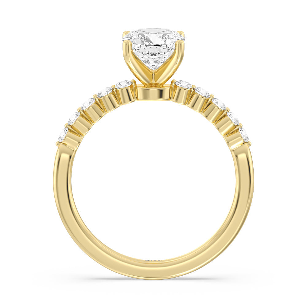 Under Bezeled Accent Diamond Engagement Ring with Cushion Cut Diamond in 14KT Yellow Gold view 2

