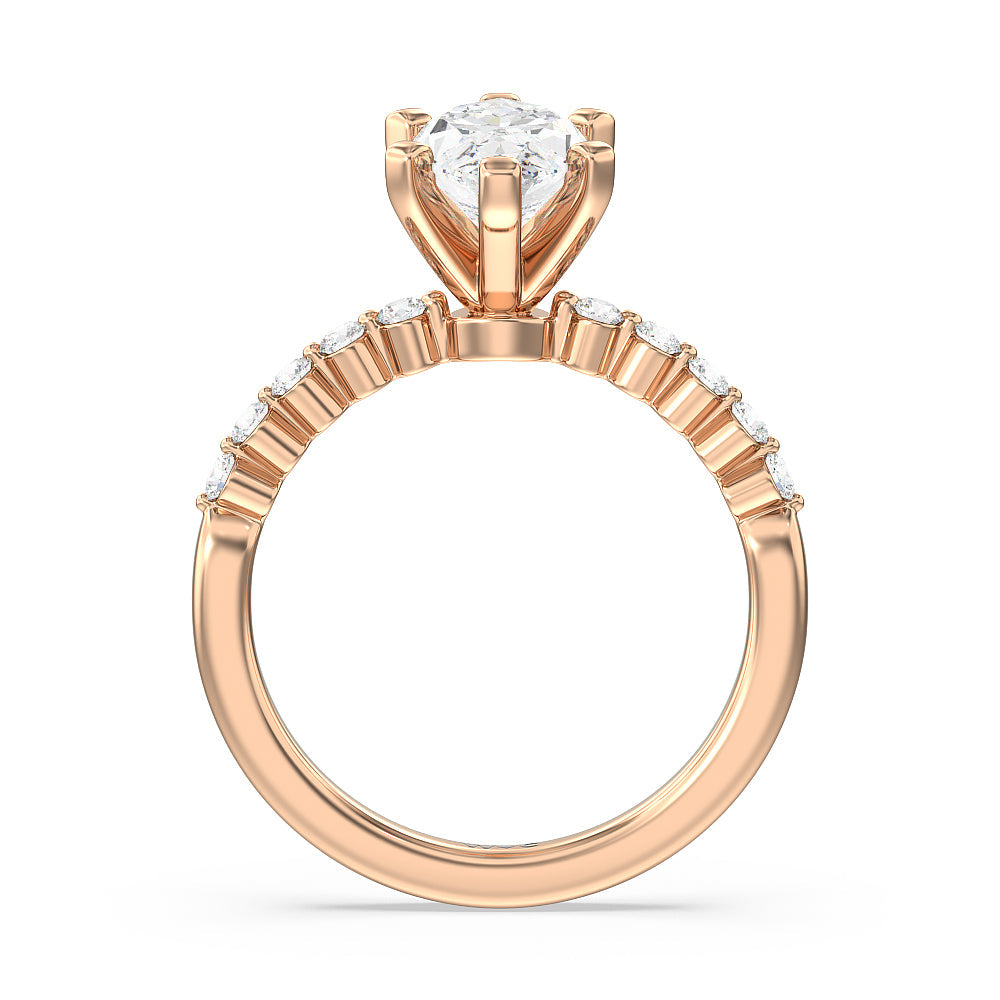 Under Bezeled Accent Diamond Engagement Ring with Marquise Cut Diamond in 14KT Rose Gold view 2
