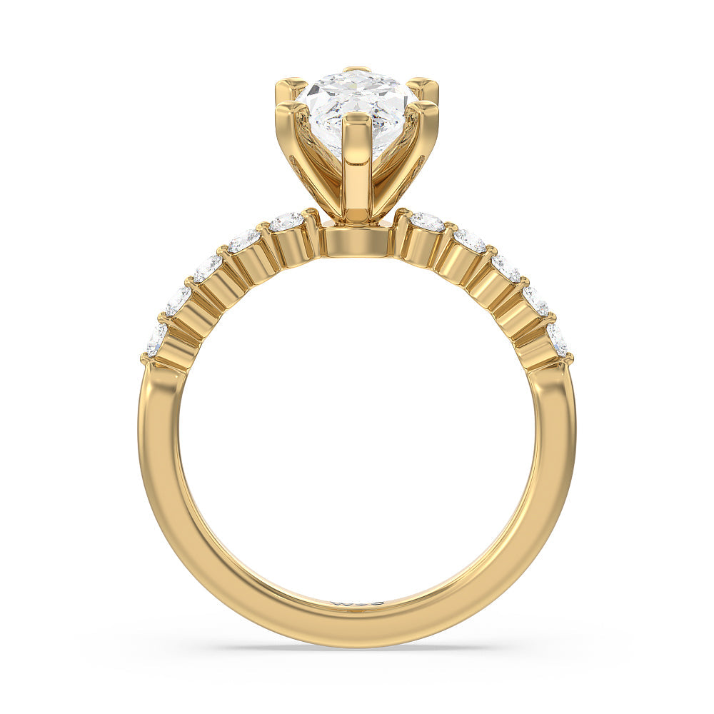 Under Bezeled Accent Diamond Engagement Ring with Marquise Cut Diamond in 14KT Yellow Gold view 2
