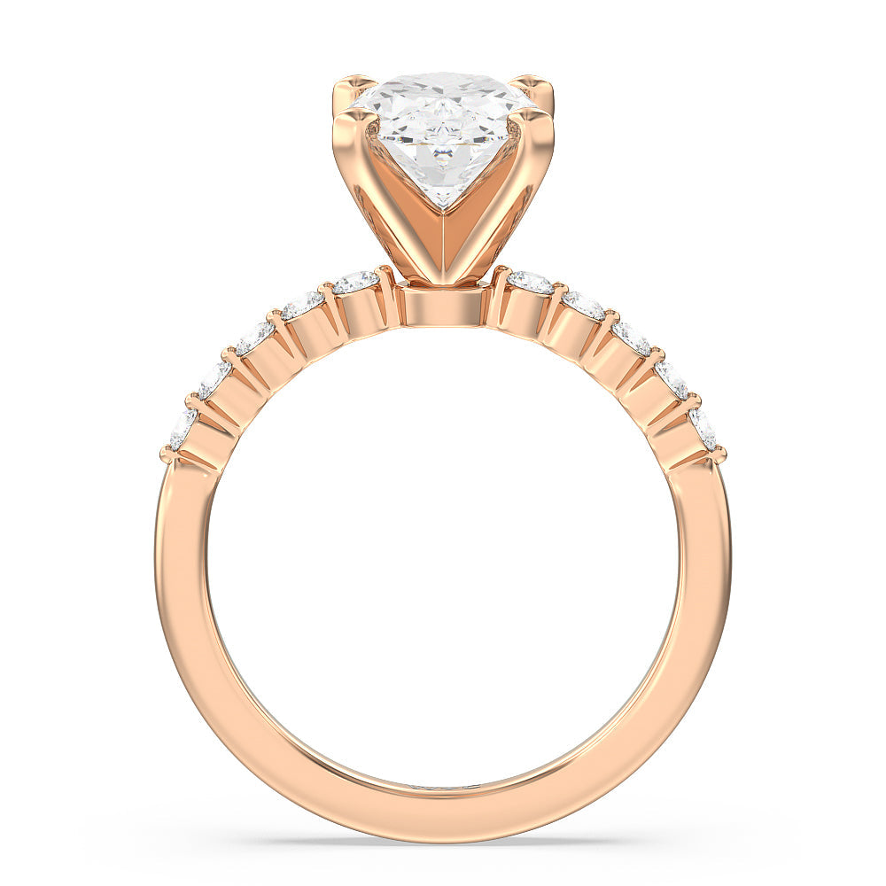 Under Bezeled Accent Diamond Engagement Ring with Oval Cut Diamond in 14KT Rose Gold view 2
