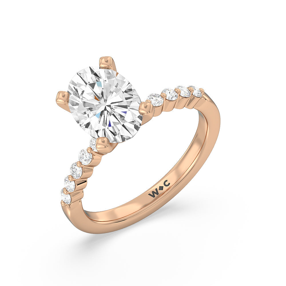 Under Bezeled Accent Diamond Engagement Ring with Oval Cut Diamond in 14KT Rose Gold view 3
