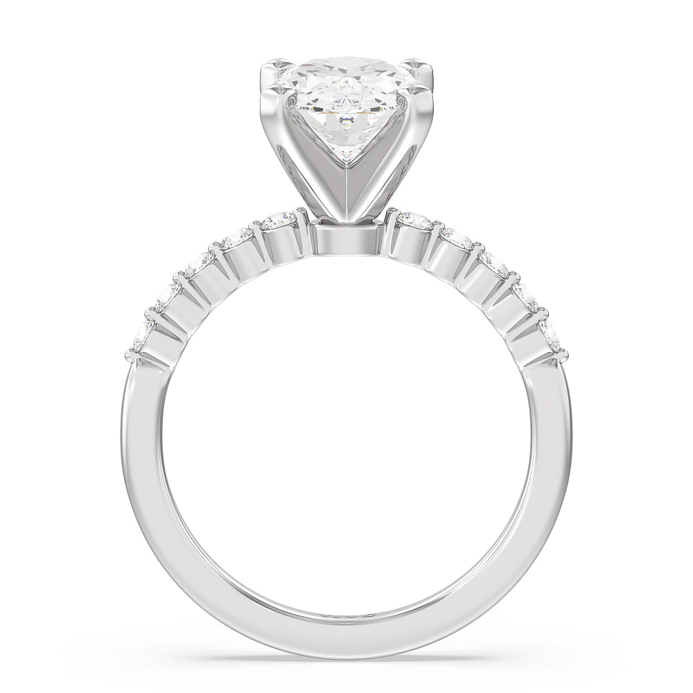 Under Bezeled Accent Diamond Engagement Ring with Oval Cut Diamond in 14KT Platinum view 2
