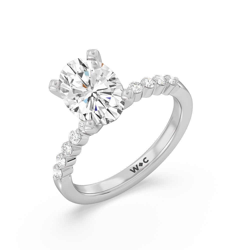 Under Bezeled Accent Diamond Engagement Ring with Oval Cut Diamond in 14KT Platinum view 3
