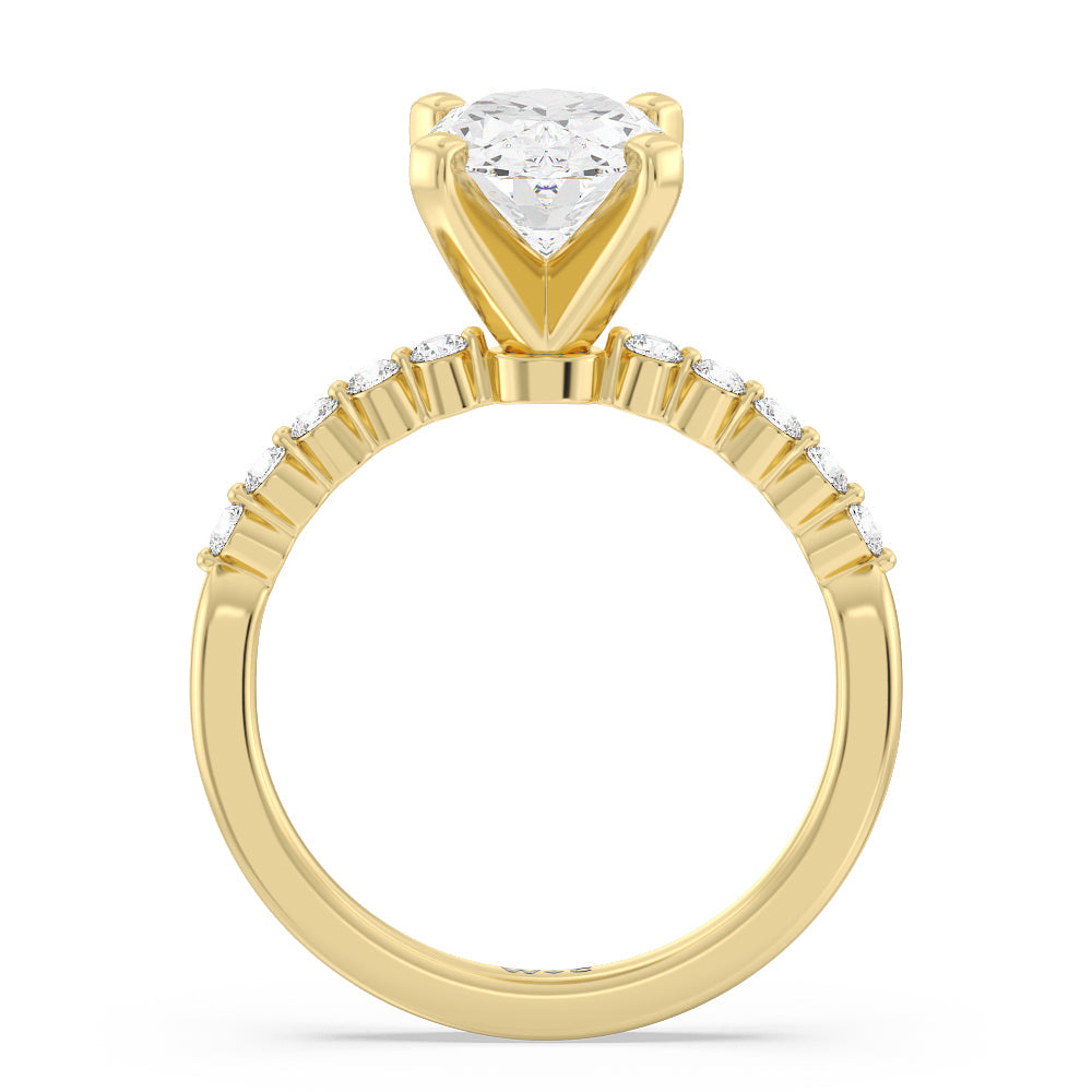 Under Bezeled Accent Diamond Engagement Ring with Oval Cut Diamond in 14KT Yellow Gold view 2
