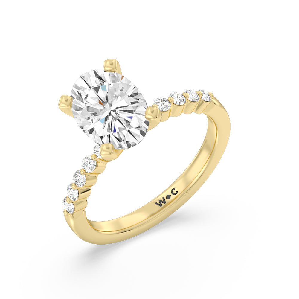 Under Bezeled Accent Diamond Engagement Ring with Oval Cut Diamond in 14KT Yellow Gold view 3
