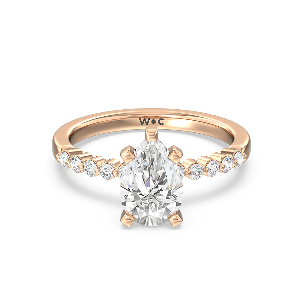 Under Bezeled Accent Diamond Engagement Ring with Pear Cut Diamond in 14KT Rose Gold view 1
