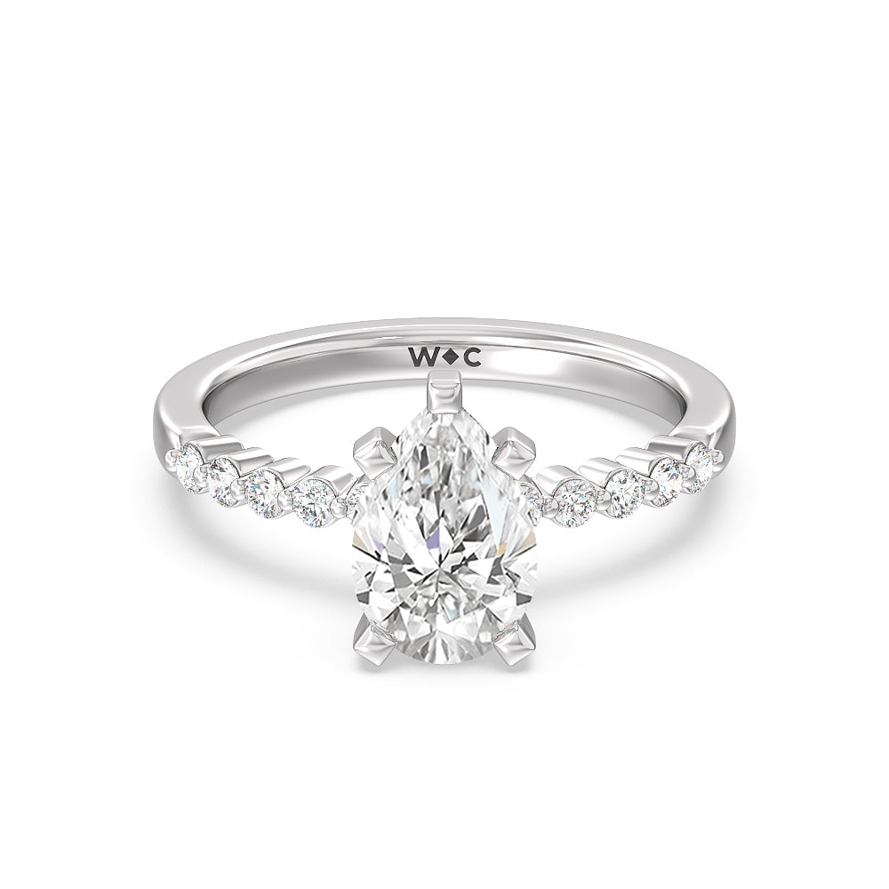Under Bezeled Accent Diamond Engagement Ring with Pear Cut Diamond in 14KT Platinum view 1
