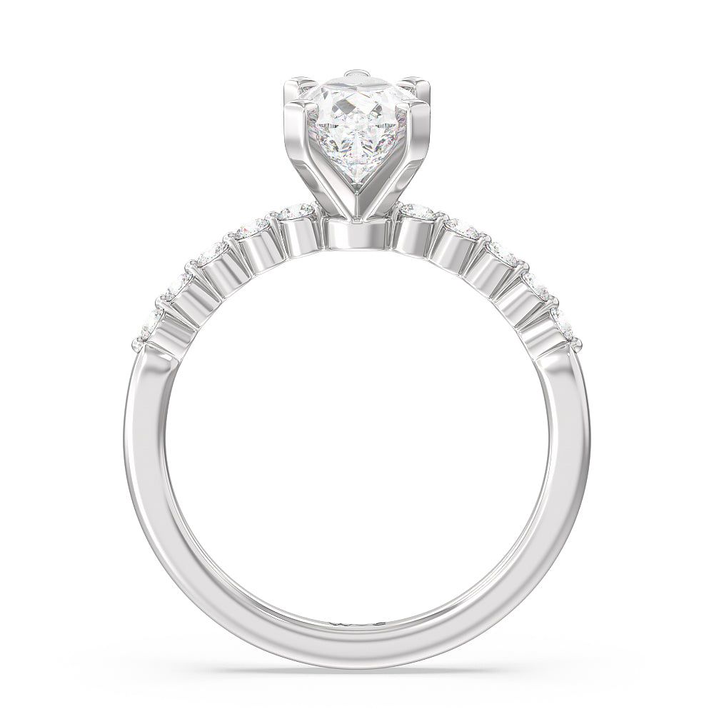 Under Bezeled Accent Diamond Engagement Ring with Pear Cut Diamond in 14KT Platinum view 2
