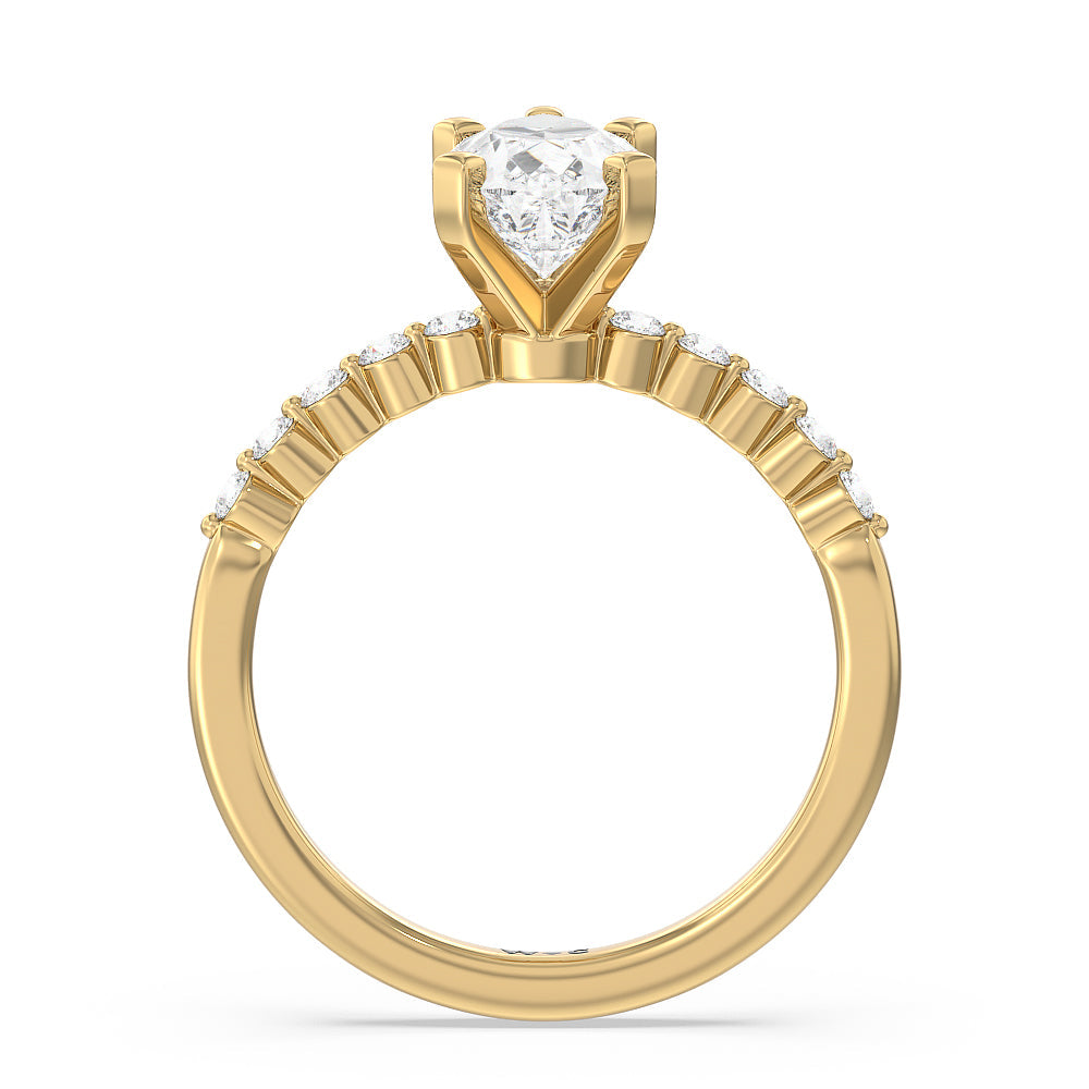 Under Bezeled Accent Diamond Engagement Ring with Pear Cut Diamond in 14KT Yellow Gold view 2

