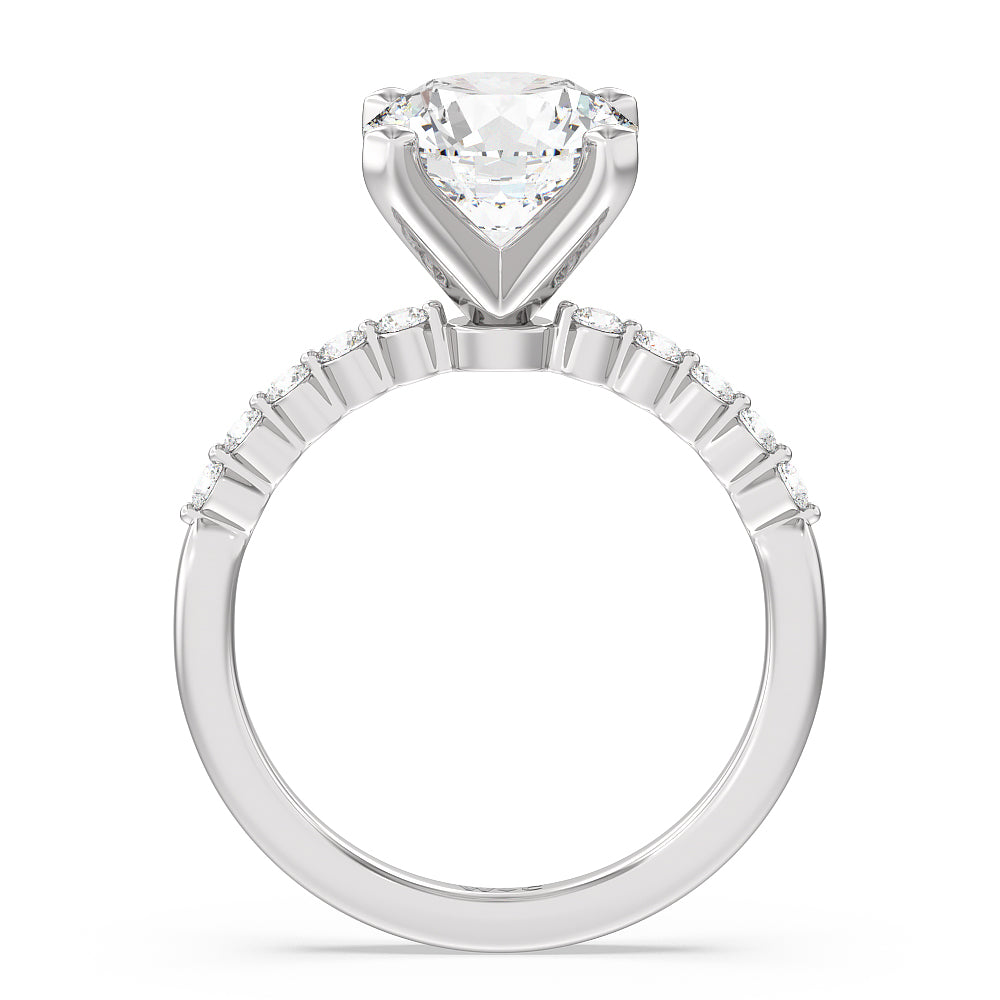 Under Bezeled Accent Diamond Engagement Ring with Round Cut Diamond in 14KT Platinum view 2
