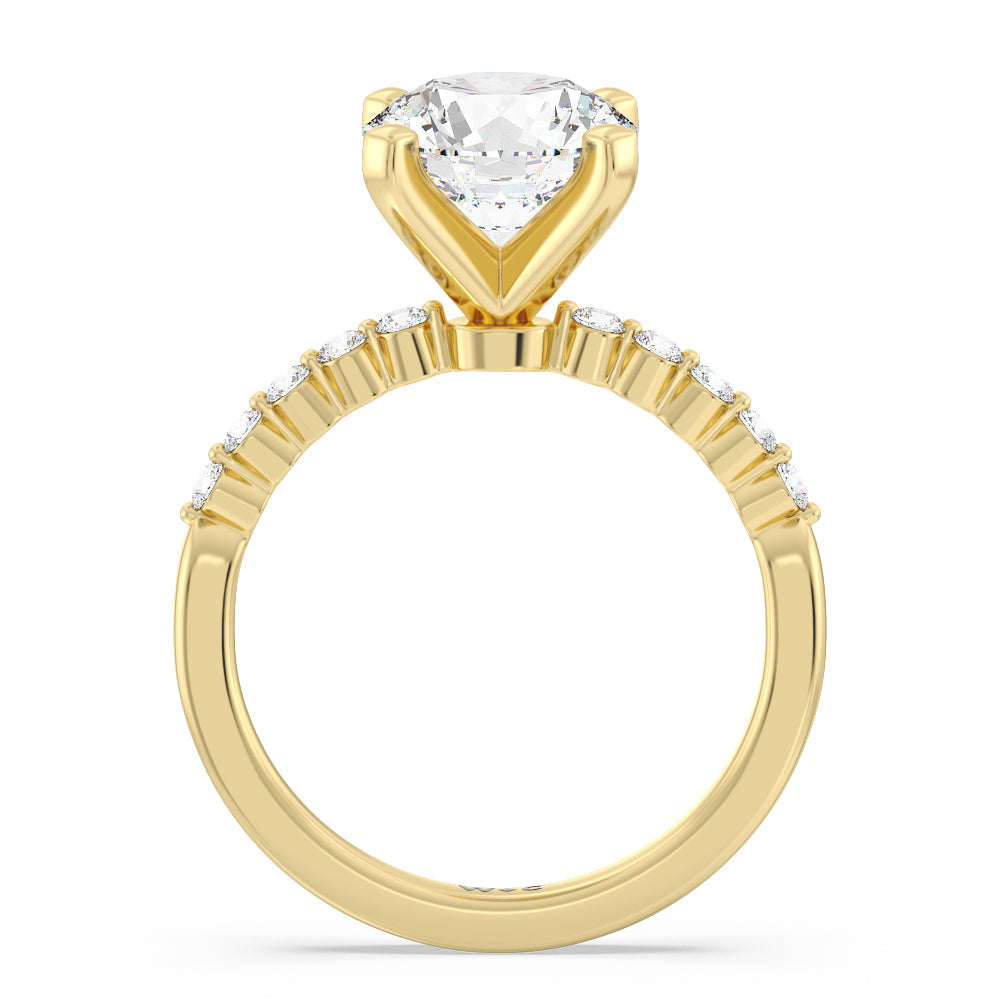 Under Bezeled Accent Diamond Engagement Ring with Round Cut Diamond in 14KT Yellow Gold view 2
