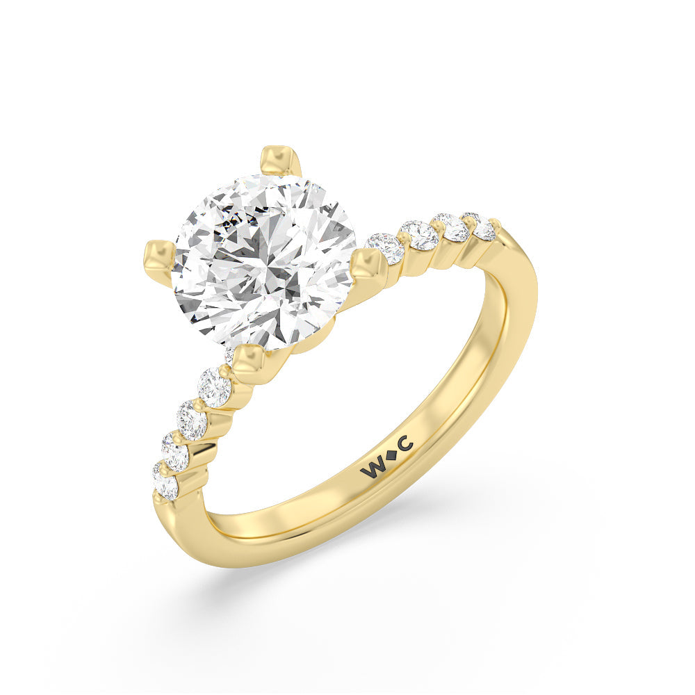 Under Bezeled Accent Diamond Engagement Ring with Round Cut Diamond in 14KT Yellow Gold view 3
