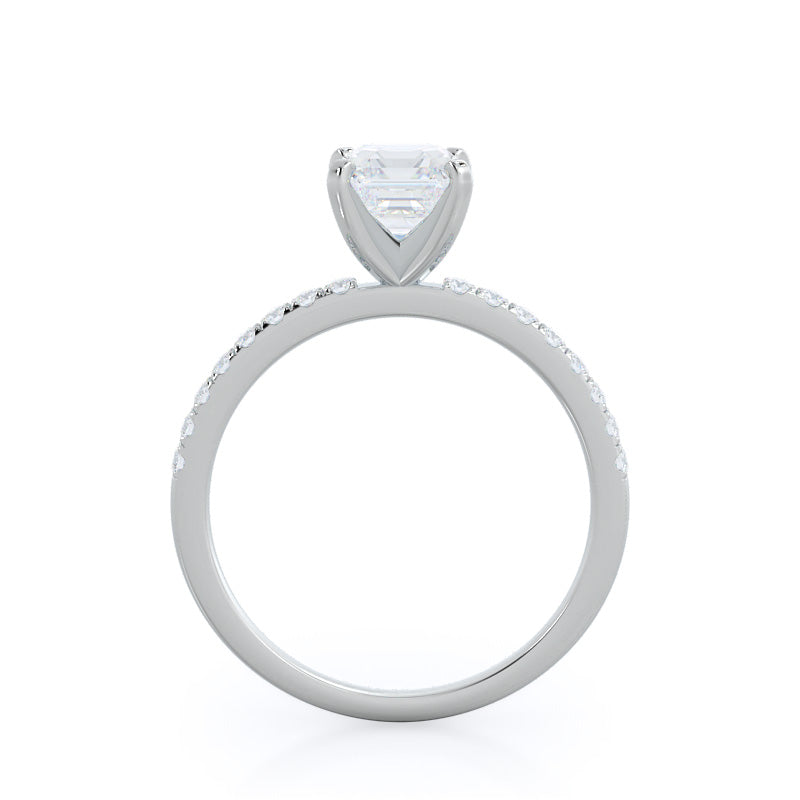 Classic Pave Diamond Engagement Ring with Asscher Cut Diamond in 14KT Platinum view 2
