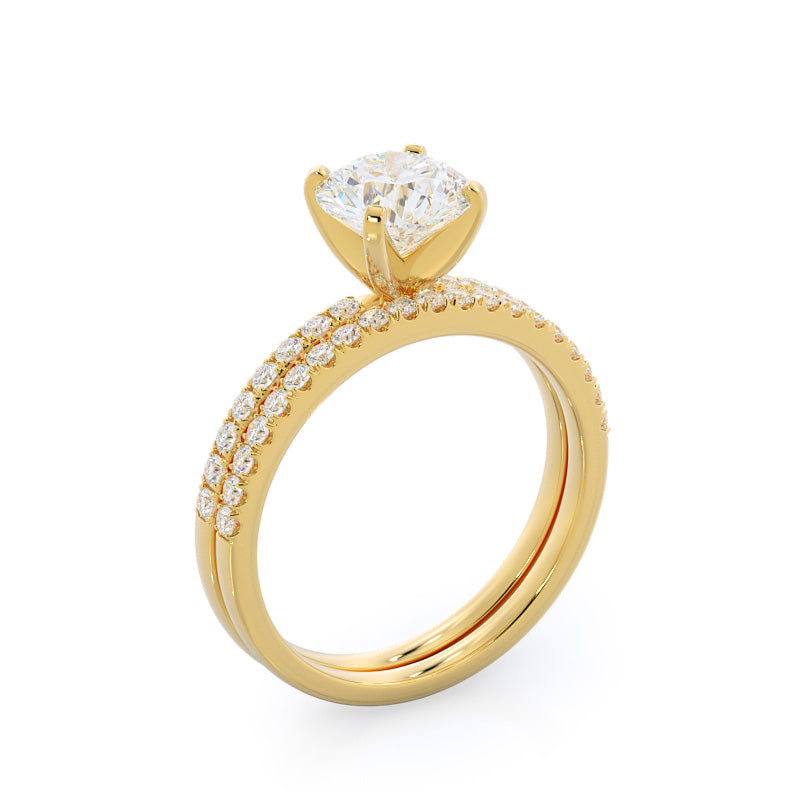 Classic Pave Diamond Engagement Ring with Pear Cut Diamond in 14KT Yellow Gold view 4
