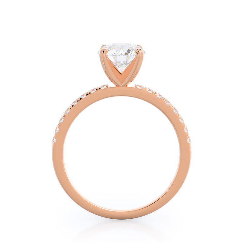 Classic Pave Diamond Engagement Ring with Round Cut Diamond in 14KT Rose Gold view 2

